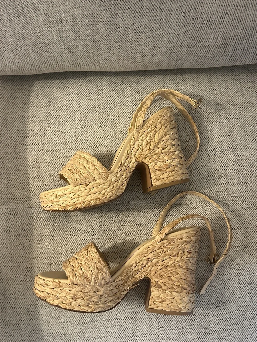 Mango Raffia Platform Heels 38